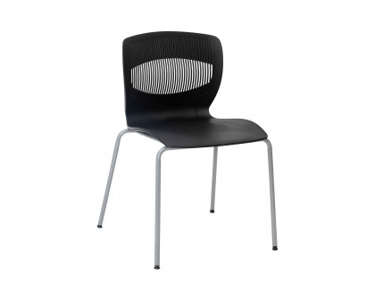 BLNK HERCULES Series Commercial Ergonomic Stack Chair with Lumbar Support and Silver Steel Frame - Black