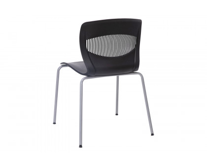 BLNK HERCULES Series Commercial Ergonomic Stack Chair with Lumbar Support and Silver Steel Frame - Black