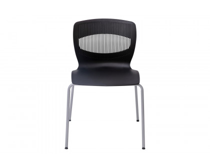 BLNK HERCULES Series Commercial Ergonomic Stack Chair with Lumbar Support and Silver Steel Frame - Black