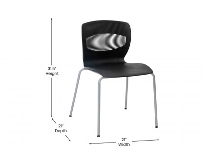 BLNK HERCULES Series Commercial Ergonomic Stack Chair with Lumbar Support and Silver Steel Frame - Black