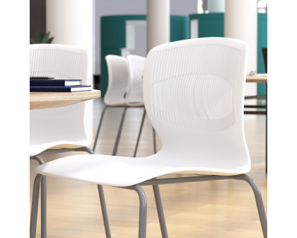 BLNK HERCULES Series Commercial Ergonomic Stack Chair with Lumbar Support and Silver Steel Frame - White