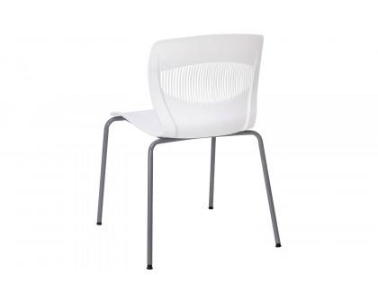 BLNK HERCULES Series Commercial Ergonomic Stack Chair with Lumbar Support and Silver Steel Frame - White