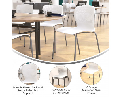 BLNK HERCULES Series Commercial Ergonomic Stack Chair with Lumbar Support and Silver Steel Frame - White