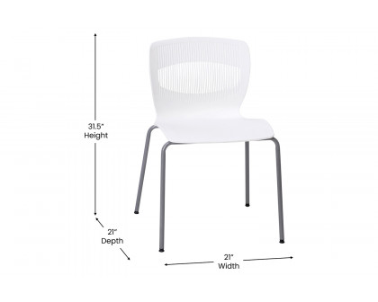 BLNK HERCULES Series Commercial Ergonomic Stack Chair with Lumbar Support and Silver Steel Frame - White