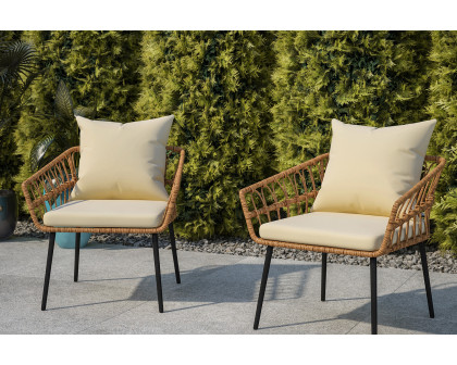 BLNK Evin Indoor-Outdoor Boho Rope Rattan Wicker Patio Chairs with All-Weather Cushions Set of 2