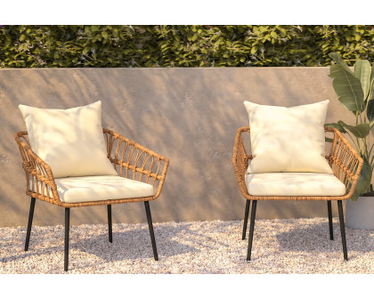 BLNK Evin Indoor-Outdoor Boho Rope Rattan Wicker Patio Chairs with All-Weather Cushions Set of 2 - Cream