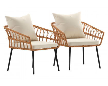 BLNK Evin Indoor-Outdoor Boho Rope Rattan Wicker Patio Chairs with All-Weather Cushions Set of 2 - Cream