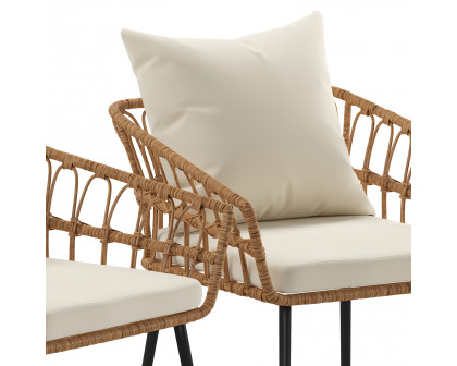 BLNK Evin Indoor-Outdoor Boho Rope Rattan Wicker Patio Chairs with All-Weather Cushions Set of 2 - Cream