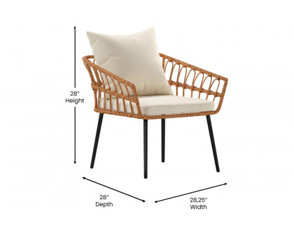 BLNK Evin Indoor-Outdoor Boho Rope Rattan Wicker Patio Chairs with All-Weather Cushions Set of 2 - Cream