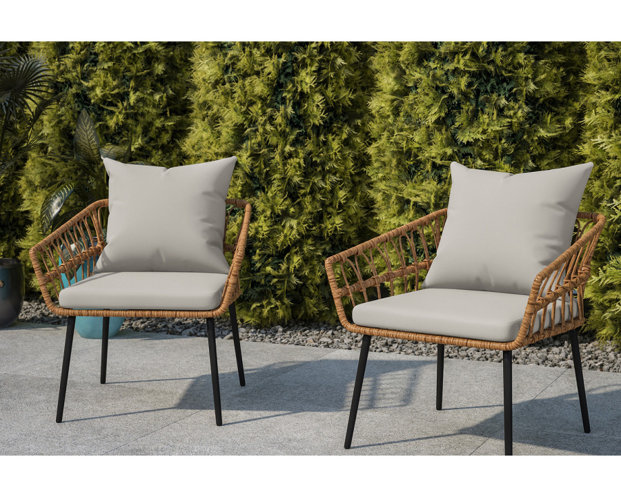 BLNK Evin Indoor-Outdoor Boho Rope Rattan Wicker Patio Chairs with All-Weather Cushions Set of 2