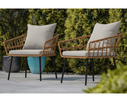 BLNK Evin Indoor-Outdoor Boho Rope Rattan Wicker Patio Chairs with All-Weather Cushions Set of 2 - Gray