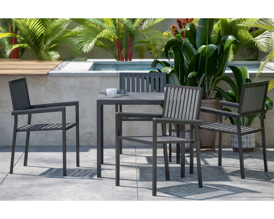 BLNK - Harris Commercial Indoor/Outdoor Table and Chairs with Black Poly Resin Slatted Backs and Seats 5 Piece