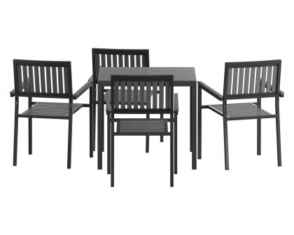 BLNK - Harris Commercial Indoor/Outdoor Table and Chairs with Black Poly Resin Slatted Backs and Seats 5 Piece