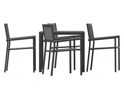 BLNK - Harris Commercial Indoor/Outdoor Table and Chairs with Black Poly Resin Slatted Backs and Seats 5 Piece