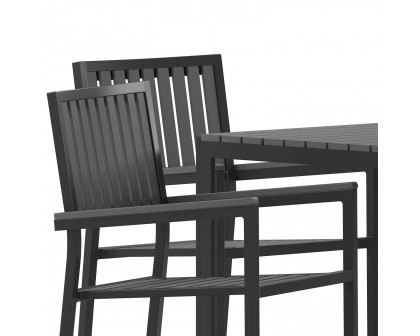 BLNK - Harris Commercial Indoor/Outdoor Table and Chairs with Black Poly Resin Slatted Backs and Seats 5 Piece