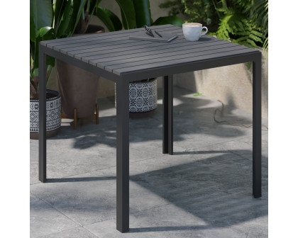 BLNK - Harris Commercial Square Black Steel Indoor/Outdoor Patio Dining Table for 4 with Black Poly Resin Slatted Top