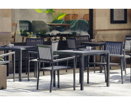 BLNK - Harris Commercial Square Black Steel Indoor/Outdoor Patio Dining Table for 4 with Black Poly Resin Slatted Top