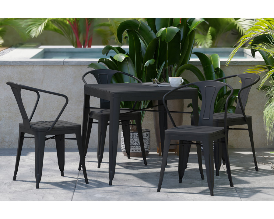 BLNK - Helvey Commercial Indoor-Outdoor Square Table with Poly Resin Top and 4 Metal Chairs with Poly Resin Seats 5 Piece