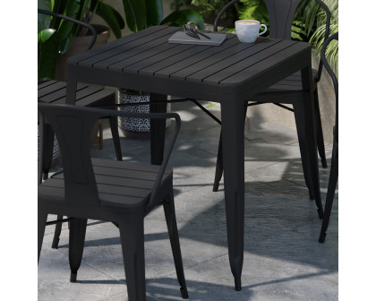 BLNK - Helvey Commercial Indoor-Outdoor Square Table with Poly Resin Top and 4 Metal Chairs with Poly Resin Seats 5 Piece