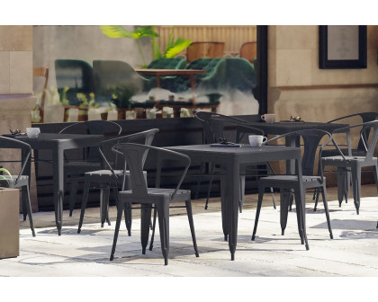 BLNK - Helvey Commercial Indoor-Outdoor Square Table with Poly Resin Top and 4 Metal Chairs with Poly Resin Seats 5 Piece