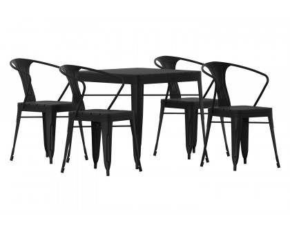 BLNK - Helvey Commercial Indoor-Outdoor Square Table with Poly Resin Top and 4 Metal Chairs with Poly Resin Seats 5 Piece