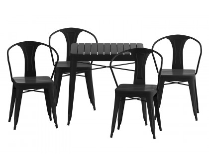 BLNK - Helvey Commercial Indoor-Outdoor Square Table with Poly Resin Top and 4 Metal Chairs with Poly Resin Seats 5 Piece