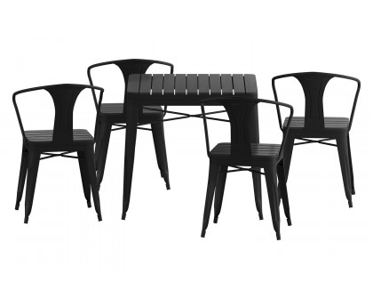 BLNK - Helvey Commercial Indoor-Outdoor Square Table with Poly Resin Top and 4 Metal Chairs with Poly Resin Seats 5 Piece