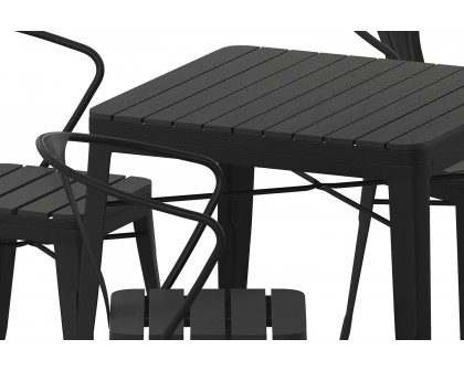 BLNK - Helvey Commercial Indoor-Outdoor Square Table with Poly Resin Top and 4 Metal Chairs with Poly Resin Seats 5 Piece