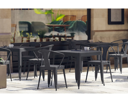 BLNK - Helvey Commercial Indoor-Outdoor Square Steel Patio Dining Table for 4 with Black Poly Resin Slatted Top