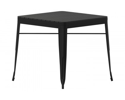 BLNK - Helvey Commercial Indoor-Outdoor Square Steel Patio Dining Table for 4 with Black Poly Resin Slatted Top