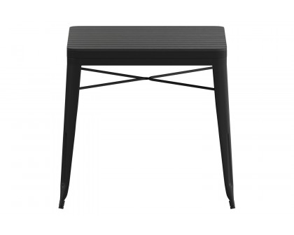 BLNK - Helvey Commercial Indoor-Outdoor Square Steel Patio Dining Table for 4 with Black Poly Resin Slatted Top