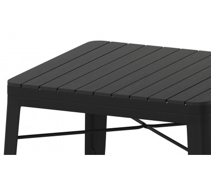 BLNK - Helvey Commercial Indoor-Outdoor Square Steel Patio Dining Table for 4 with Black Poly Resin Slatted Top