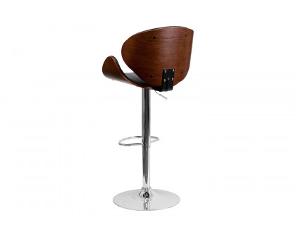 BLNK Farley Bentwood Adjustable Height Bar Stool with Curved Back and Black Vinyl Seat - Walnut