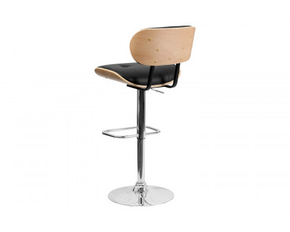 BLNK Magnus Bentwood Adjustable Height Bar Stool with Button Tufted Black Vinyl Seat - Beech