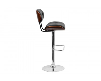 BLNK Magnus Bentwood Adjustable Height Bar Stool with Button Tufted Black Vinyl Seat - Walnut