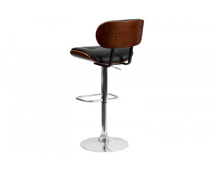 BLNK Magnus Bentwood Adjustable Height Bar Stool with Button Tufted Black Vinyl Seat - Walnut