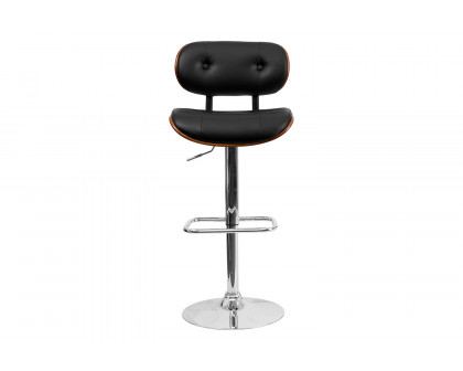 BLNK Magnus Bentwood Adjustable Height Bar Stool with Button Tufted Black Vinyl Seat - Walnut