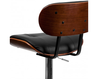 BLNK Magnus Bentwood Adjustable Height Bar Stool with Button Tufted Black Vinyl Seat - Walnut