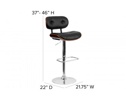 BLNK Magnus Bentwood Adjustable Height Bar Stool with Button Tufted Black Vinyl Seat - Walnut