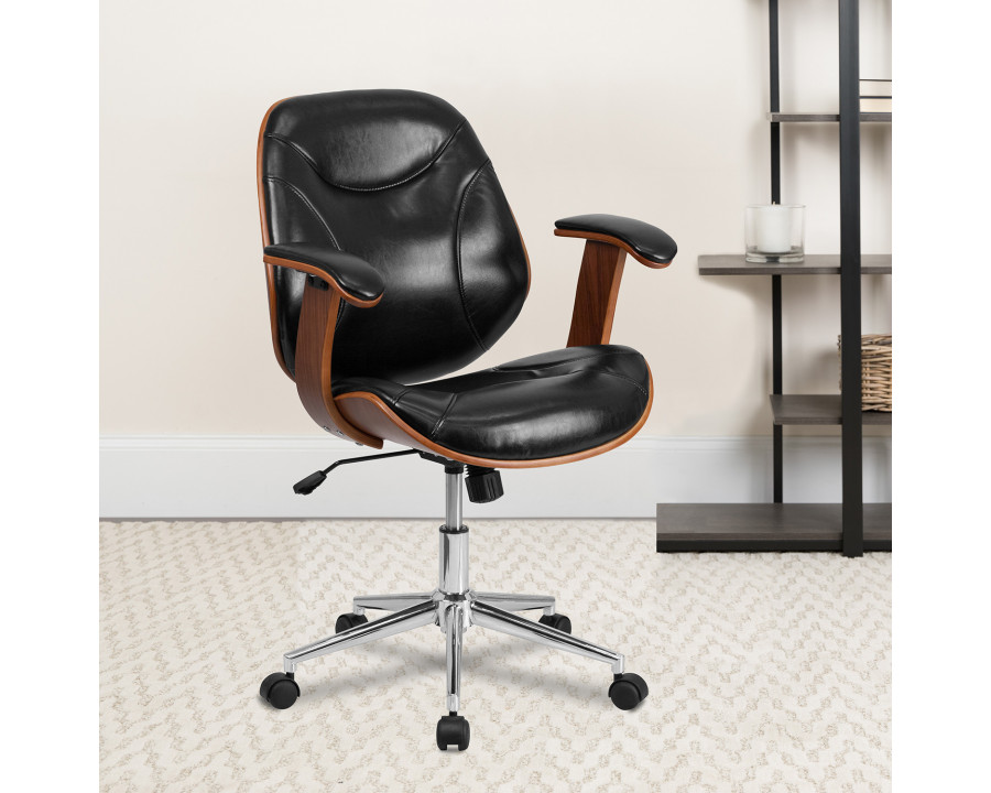 BLNK - Tansia LeatherSoft Mid-Back Executive Ergonomic Wood Swivel Office Chair with Arms