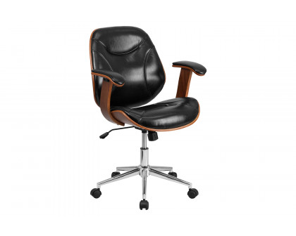 BLNK - Tansia LeatherSoft Mid-Back Executive Ergonomic Wood Swivel Office Chair with Arms