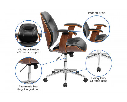 BLNK - Tansia LeatherSoft Mid-Back Executive Ergonomic Wood Swivel Office Chair with Arms