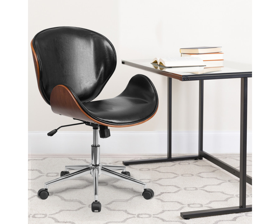 BLNK Tana LeatherSoft Mid-Back Walnut Wood Conference Office Chair