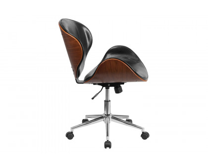 BLNK Tana LeatherSoft Mid-Back Walnut Wood Conference Office Chair - Black