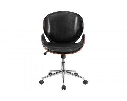 BLNK Tana LeatherSoft Mid-Back Walnut Wood Conference Office Chair - Black