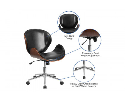 BLNK Tana LeatherSoft Mid-Back Walnut Wood Conference Office Chair - Black