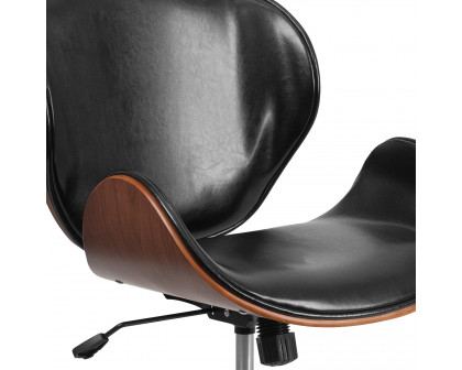 BLNK Tana LeatherSoft Mid-Back Walnut Wood Conference Office Chair - Black