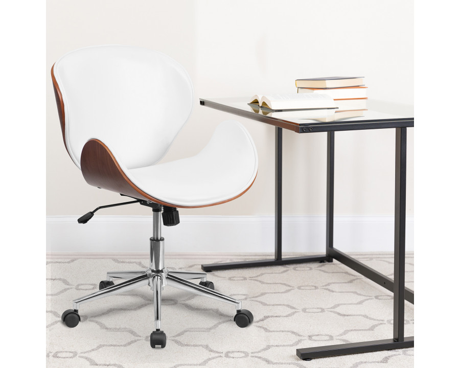 BLNK Tana LeatherSoft Mid-Back Walnut Wood Conference Office Chair - White