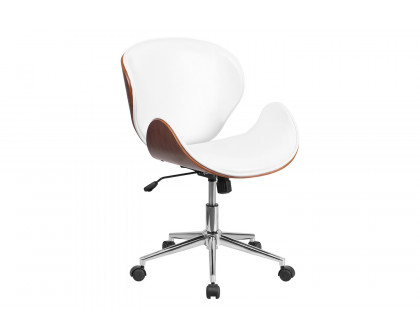 BLNK Tana LeatherSoft Mid-Back Walnut Wood Conference Office Chair - White