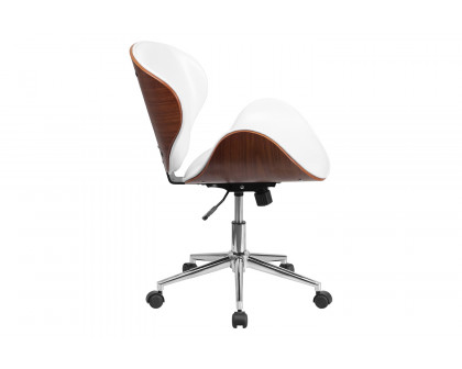 BLNK Tana LeatherSoft Mid-Back Walnut Wood Conference Office Chair - White